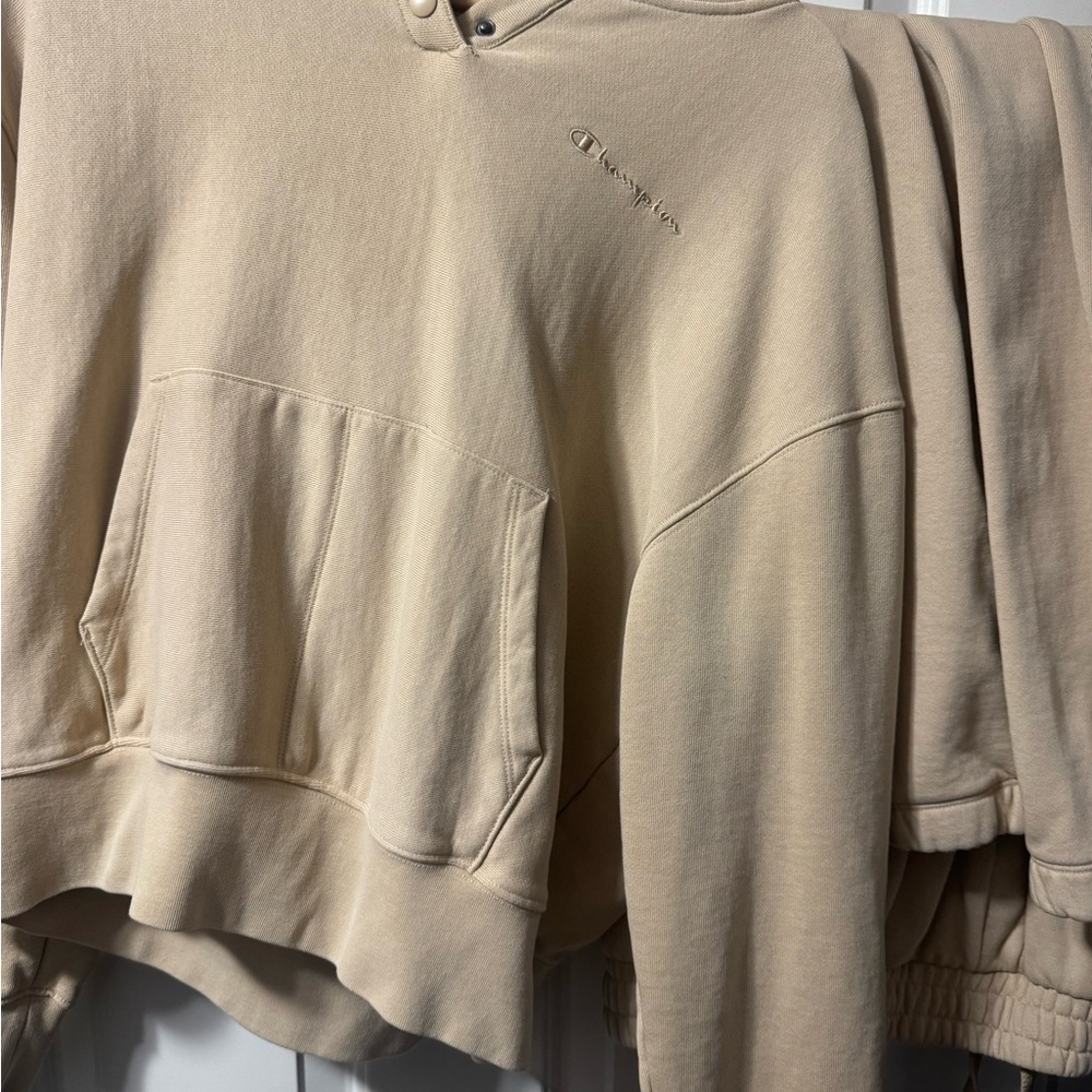 Champion Neutral Cropped Hoodie in Beige
